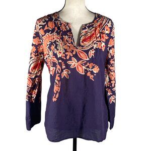 Soft Surroundings Floral Print lightweight pintucked Cotton Tunic Top petite M